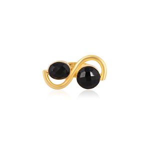 Elegant Gold Plated Black Onyx Dual Stone Gemstone <b>Ring</b> Handmade Adjustable Stylish Jewelry for Women - Product Image 1