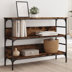 Console étroite en métal avec plateau en bois d'ingénierie chêne fumé, design unique - Product Image 1