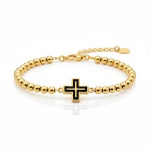 Bracelet extensible personnalisé avec pendentif croix en métal et perles, souvenir religieux pour moi. - Product Image 6