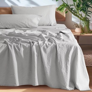 Parure de lit 4 pièces en lin 100% doux, style hôtelier, avec taies d'oreiller et drap-housse – Nouveauté très demandée - Product Image 1
