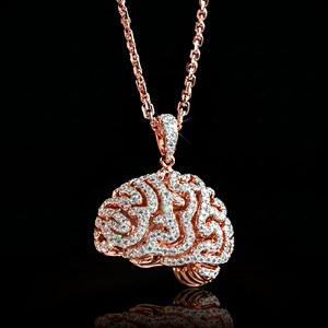 Collier Pendentif Cerveau Micro-Pavé pour Homme, Hip Hop, en Moissanite CZ, Plaqué Or et Argent, Bijoux Anatomiques Streetwear, Briva Jewels BP-97 - Product Image 4