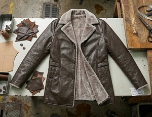 Abrigo de Invierno para Hombre, de Cuero Genuino, Forrado con Piel Sintética, Impermeable, Estilo Bomber, Cuello Redondo, Cortavientos, Grueso, Corte Regular, Largo - Product Image 5