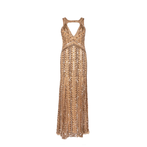 Women Rose Gold <b>Sequin</b> Maxi Dress Sexy Plunge V Neck Sleeveless Geometric Embellished <b>Art</b> Deco 1920s Gatsby Evening Formal Prom - Product Image 3
