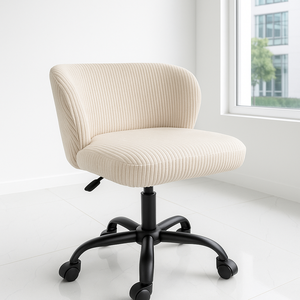 Chaise de bureau pivotante à domicile en tissu crème élégant avec dos incurvé - Product Image 1