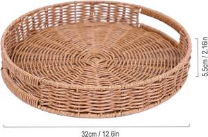 Plateau de service rond en rotin tressé à la main avec poignées, panier décoratif en osier pour le petit-déjeuner, les boissons, les fruits et les aliments, pour la cuisine - Product Image 4