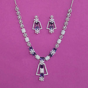 Artificial Fashion Jewellery Wholesalers in India American Diamond Classic <b>Necklace</b> With Rhodium Plating 443985 - Product Image 4