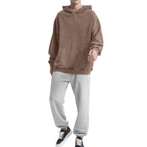 Sweat à capuche marron épais délavé à l'acide, coupe oversize, style streetwear vintage, épaules tombantes, poche kangourou, en molleton de coton lavé - Product Image 1