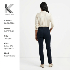Pantalones de Mujer de Cintura Alta, Ajustados, Tipo Lápiz, Mezcla de Algodón y Elastano, 245GSM, Color Sólido, Largos, Tejido Twill - Product Image 2