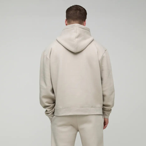 Hoodie personnalisé à épaules tombantes, coupe oversize, effet délavé soleil et usé, sérigraphie, beige, coupe courte - Product Image 2