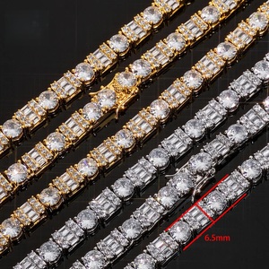 Mens 925 Silver Moissanite Round Baguette Tennis Chain Iced Pave <b>Statement</b> Luxury <b>Necklace</b> for Men - Product Image 3