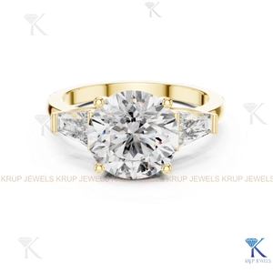 Anillo de Compromiso de 3 Piedras, Corte Redondo y Baguette, Oro Sólido, Diamante CVD Cultivado en Laboratorio - Product Image 2