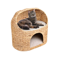 Lit pour chat en jacinthe d'eau tressée à la main de haute qualité, écologique, en osier, en forme de maison, avec coussin amovible et lavable