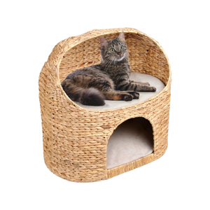 เตียงแมวทรงบ้านคุณภาพสูง ทำจากหวายจักสานมือ แข็งแรง ทนทาน เป็นมิตรกับสิ่งแวดล้อม พร้อมเบาะรองนอนถอดซักได้ - Product Image 1