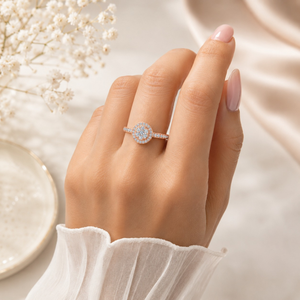 แหวนแต่งงานเพชรทรงกลมแท้ 0.75 กะรัต สำหรับผู้หญิง |   แหวนหมั้นโรสโกลด์ 14K พร้อมดีไซน์รัศมี ของขวัญเครื่องประดับเจ้าสาวสุดหรูระดับพรีเมียม - Product Image 3
