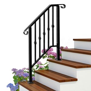 Corrimano in Ferro Nero Opaco a 2 Gradini per Esterni, Componenti per Scale Eleganti per Maggiore Sicurezza ed Estetica - Product Image 4