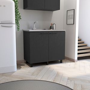 Napoles 2 Ripiano da Banco in Acciaio Inox con Interno Nero e Mobiletto con Lavello per Cucina - Product Image 1