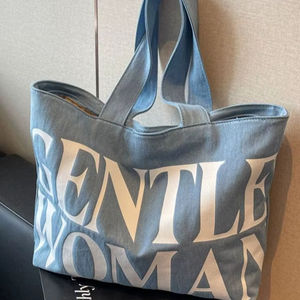 Urban Explorer Blue Denim <b>Tote</b> <b>Bag</b> For Women Large Capacity Cotton Fabric Shoulder Handbag With Bold White <b>Graphic</b> Print - Product Image 1