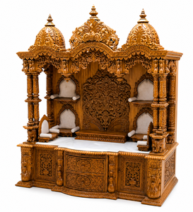 Traditional Large Home Temple in Teak Wood Premium Solid Teak Wood <b>Mandir</b> with Storage Cabinet BAPS Design Swaminarayan <b>Mandir</b> - Product Image 3