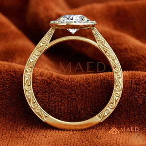 Gold Plated Round Cut Halo Engagement <b>Ring</b> Women Vintage Engraved Split Shank American Diamond <b>CZ</b> Wedding <b>Ring</b> - Product Image 3
