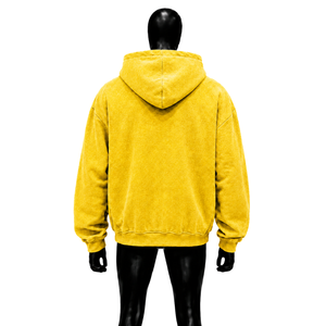 Sudadera con capucha con cremallera amarilla con estampado gráfico oversize para hombre, estilo casual de forro polar con cremallera frontal, corte regular, estilo otoñal, vintage. - Product Image 2