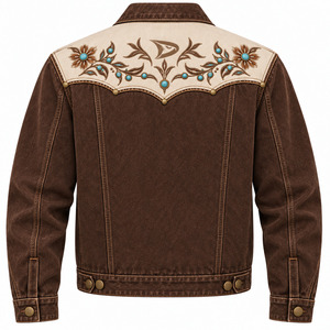 <b>Men's</b> Vintage <b>Suede</b> Leather <b>Jacket</b> With Floral Embroidery Turn-down Collar Regular Fit Autumn Style - Product Image 2