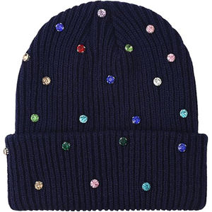 Bonnet en tricot orange unisexe avec strass multicolores, bonnet d'hiver ajustable - Product Image 6