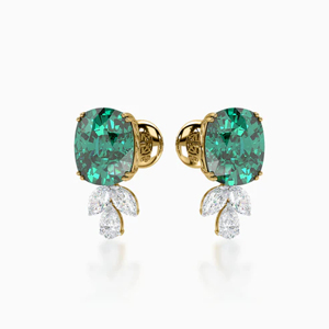 Emerald Cut Stud <b>Earrings</b> 18K Solid Gold Flower Design Diamond Accents Luxury Women's <b>Wedding</b> Jewelry - Product Image 3