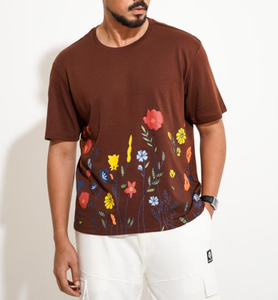 T-shirt pour homme à imprimé floral, coupe ample et épaules tombantes, en tissu tricoté respirant épais 240 GSM 100% coton, logo personnalisé OEM - Product Image 3