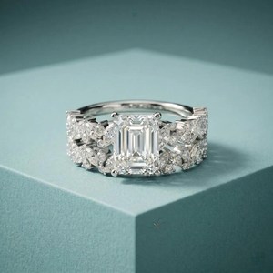 Modern Moissanite 2CT Emerald Cut Half Eternity Band <b>Ring</b> 925 Silver Fine Jewelry Wishes Party Gift For <b>Friends</b> - Product Image 1