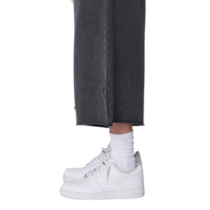 Custom Men's Grey Fleece 3/4 <b>Shorts</b> <b>Wide</b> <b>Leg</b> Loose Fit Elastic Waist Drawstrings Side Pockets Casual Streetwear Wholesale <b>Shorts</b> - Product Image 3