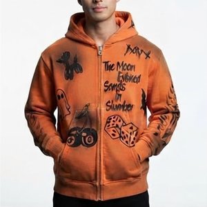 Sudadera con Capucha y Cremallera para Hombre, Color Naranja, con Logotipo Personalizado, de Alta Calidad, con Estampado Gráfico, Informal, de Forro Polar, para Otoño - Product Image 1