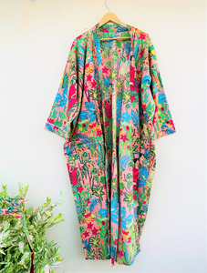 Bata tipo kimono con estampado floral para mujer, cuello en V, manga corta, corte holgado, cierre con cordón, ropa informal para estar en casa, ropa de primavera - Product Image 3