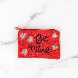 Pochette rouge brodée « Be Mine » avec motif cœur, sac carré à fermeture éclair, cadeaux promotionnels en toile tendance - Product Image 1