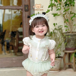 Envío Inmediato: Mono de Niña con Estampado Floral Mini, Estilo Lindo, Cuello Peter Pan, Manga Corta, Ropa para Bebés - SKS11 - Product Image 3