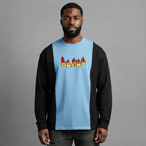 T-shirt Hip Hop Homme Grande Taille Personnalisé en Coton Uni à Manches Longues, Respirant et Confortable, Qualité Supérieure, 180g - Product Image 1