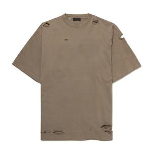 เสื้อยืดสตรีทแวร์ผู้ชายทรงโอเวอร์ไซส์ ไหล่ตก ล้างสีแบบวินเทจ ขาดๆ แบบทรงบ็อกซี่ แขนสั้น คอเต่า ขายส่ง - Product Image 1