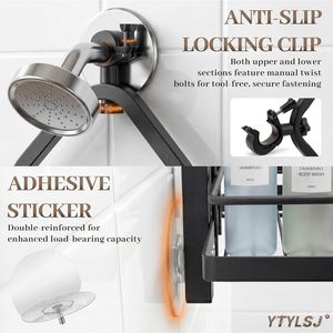 Portaoggetti da doccia a 4 livelli regolabile in acciaio inossidabile con soffione doccia a mano per organizzare gli scaffali del bagno - Product Image 4