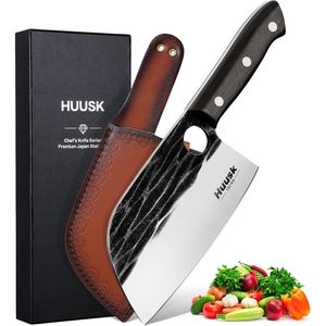 Couteau de chef serbe forgé à la main en acier à haute teneur en carbone, lame pleine, robuste, couteau de boucher de cuisine avec étui pour couper la viande - Product Image 1