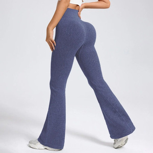 Wholesale Best Quality <b>Women</b> Ribbed Seamless <b>Flare</b> <b>Leggings</b> Tummy Control Bootcut Casual Yoga Pants - Product Image 3
