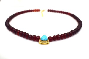 Women's Garnet <b>Beaded</b> <b>Necklace</b> with Turquoise Water Drop Pendant Classic Everyday Wear Jewelry - Product Image 5