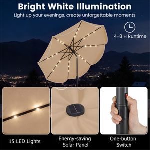Ombrellone da esterno beige da 3 metri con luci solari a LED (24 LED) per patio e giardino - Product Image 4