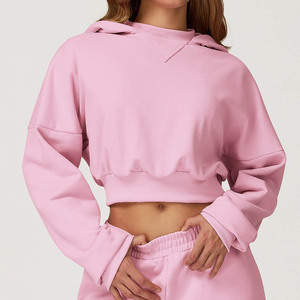 Custom Fit Womens Cropped Hoodie <b>Retro</b> Vintage Short <b>Sweatshirt</b> Custom Brand Elastic Cuff Pullover Supplier Bulk Crop Hoodies - Product Image 5