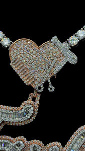 Hip-Hop exagerado gran letra grande diseño Baguette diamante dos tonos rosa y plata corazón fianza moissanita cadena colgantes collar - Product Image 2