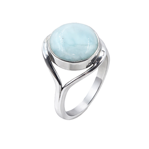 Natural Larimar Gemstone <b>Ring</b> 925 Sterling <b>Silver</b> Rose & Yellow Gold Plated Handmade Round Cabochon <b>Statement</b> Jewelry Women Gift - Product Image 1