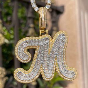 Pendentif Lettre A & M en Diamant de Laboratoire Sertie de Pierres, Coupe Baguette Complète, Collier Bling Hip Hop de Luxe, Pendentif Alphabet Personnalisé - Product Image 3