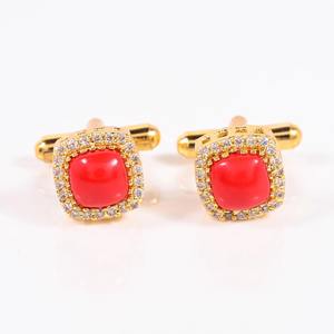 Boutons de manchette en pierre naturelle orange, dorés et polis, accessoires formels élégants pour homme, pour mariage, fête, cadeau pour le marié et les garçons d'honneur, Rafay - Product Image 5