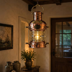 Lanterne Ancre en Cuivre Faite à la Main, Lampe Nautique Vintage, Décoration Maritime Côtière en Laiton - Product Image 1