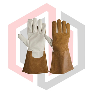 Guantes de Soldadura MIG TIG de Piel de Oveja de Primera Calidad, Color Blanco y Marrón, Palma de Cuero Vacuno, Puño Trasero de Cuero, Resistentes al Calor - Product Image 1