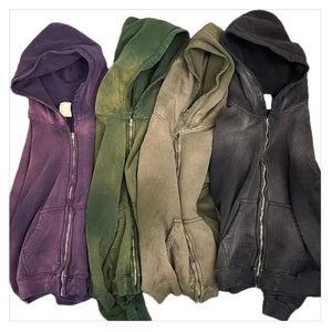 Sweat à capuche vintage pour homme, coupe classique, en molleton brodé, effet délavé, style streetwear, 100 % coton uni - Product Image 5