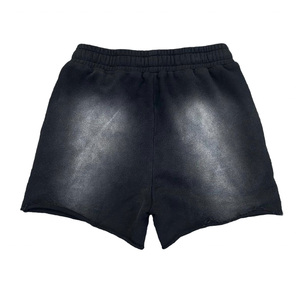Shorts streetwear pour homme en molleton de coton à imprimé graphique squelette, noir délavé, taille élastique avec cordon de serrage - Product Image 2